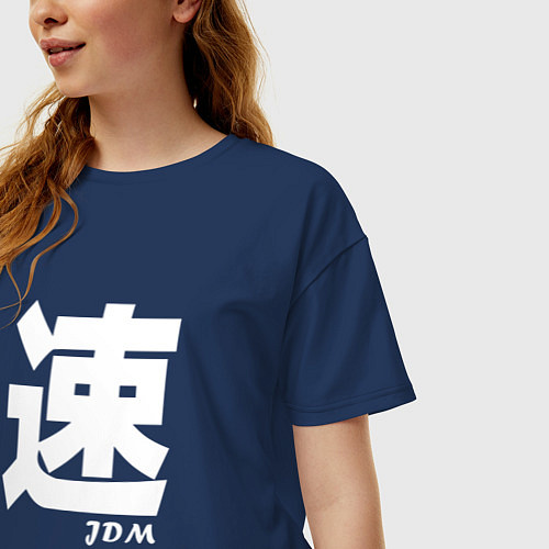 Женская футболка оверсайз JDM / Тёмно-синий – фото 3