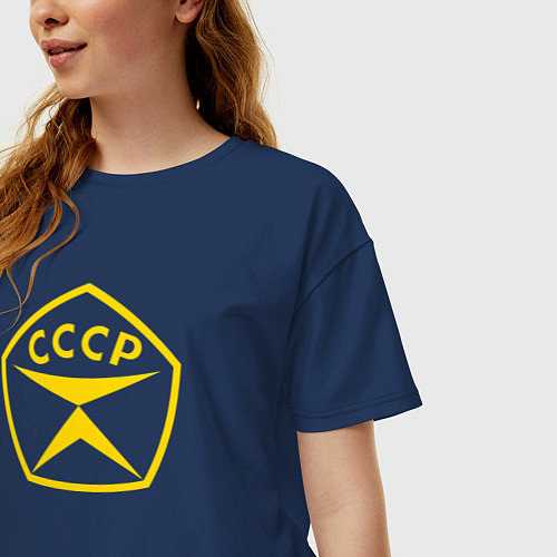 Женская футболка оверсайз Atomic Heart: Качество СССР / Тёмно-синий – фото 3