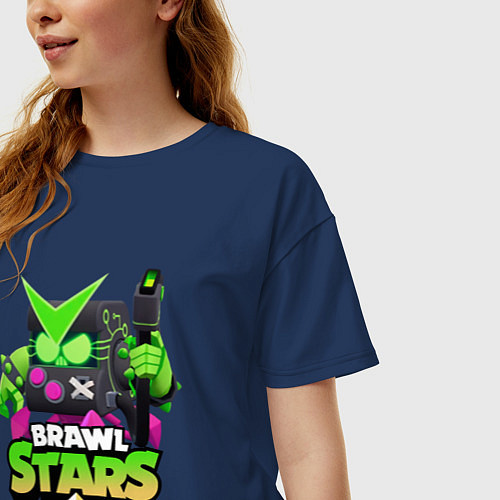 Женская футболка оверсайз Brawl Stars Virus 8-Bit / Тёмно-синий – фото 3