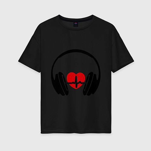 Женская футболка оверсайз Музыка в сердце / Черный – фото 1