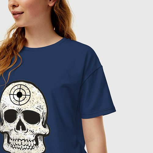Женская футболка оверсайз Череп / Тёмно-синий – фото 3