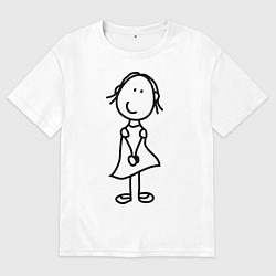 Футболка оверсайз женская Человечки с цветком парная жен, цвет: белый