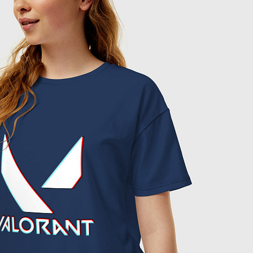 Женская футболка оверсайз VALORANT GLITCH / Тёмно-синий – фото 3