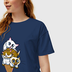 Футболка оверсайз женская Ice Cream Cats, цвет: тёмно-синий — фото 2