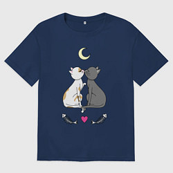Футболка оверсайз женская Кошачья любовь, цвет: тёмно-синий