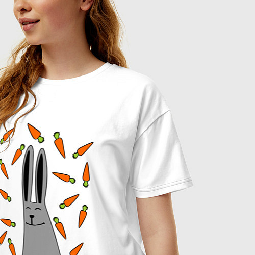 Женская футболка оверсайз Кролик в морковке / Белый – фото 3