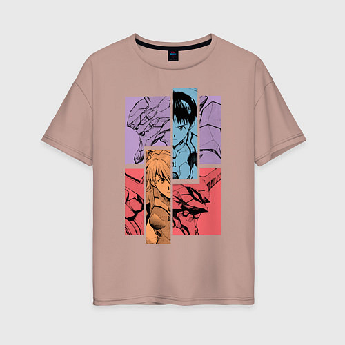 Женская футболка оверсайз Аска и Синдзи, Евангелион / Пыльно-розовый – фото 1