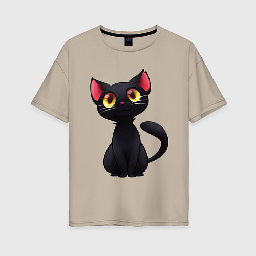 Женская футболка оверсайз Черный котенок / Миндальный – фото 1