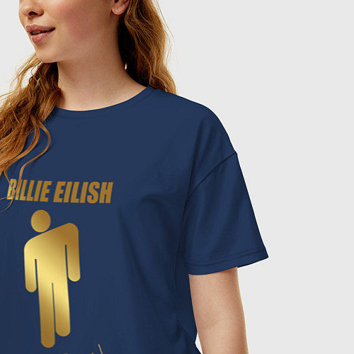 Женская футболка оверсайз Billie Eilish автограф / Тёмно-синий – фото 3