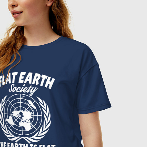 Женская футболка оверсайз Сообщество Плоской Земли / Тёмно-синий – фото 3