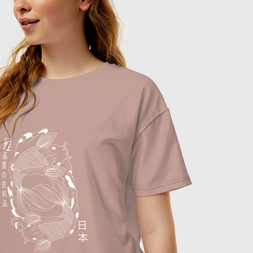 Женская футболка оверсайз Карпы Koi / Пыльно-розовый – фото 3
