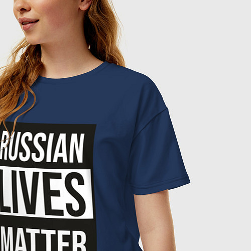 Женская футболка оверсайз РОССИЯ / Тёмно-синий – фото 3