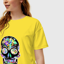 Футболка оверсайз женская Flowers - Art skull, цвет: желтый — фото 2