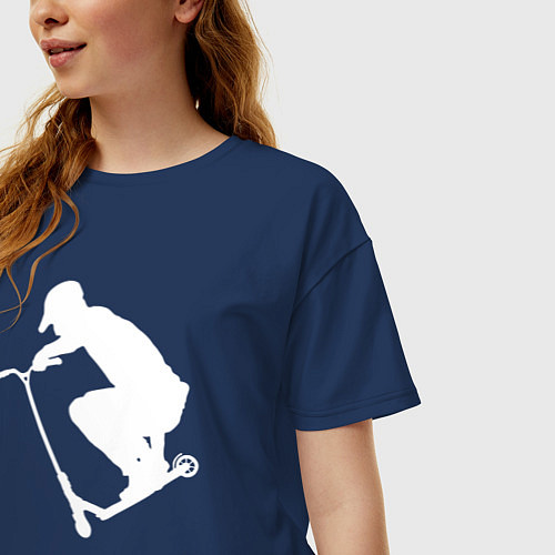 Женская футболка оверсайз Самокат трюк фристайл экстрим / Тёмно-синий – фото 3
