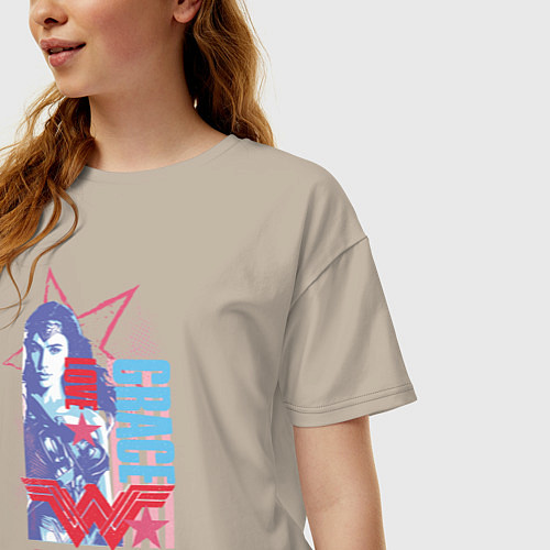 Женская футболка оверсайз Wonder Woman / Миндальный – фото 3