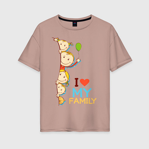 Женская футболка оверсайз Я люблю свою семью / Пыльно-розовый – фото 1