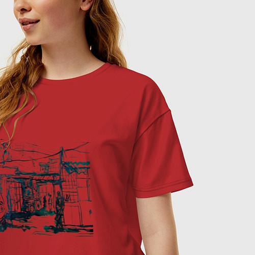Женская футболка оверсайз Скетч улицы / Красный – фото 3