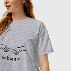 Футболка оверсайз женская Be happy, цвет: меланж — фото 2