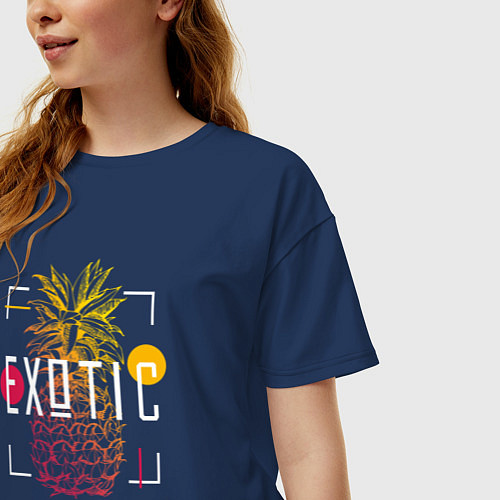 Женская футболка оверсайз Ананас с надписью Exotic / Тёмно-синий – фото 3