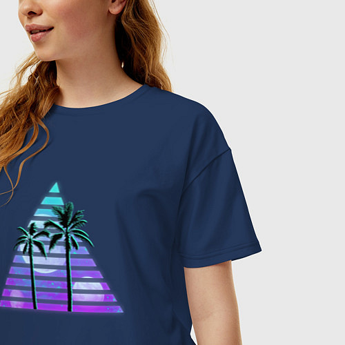 Женская футболка оверсайз Vaporwave пальмы / Тёмно-синий – фото 3