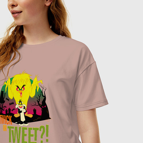 Женская футболка оверсайз Twick Or Tweet?! / Пыльно-розовый – фото 3