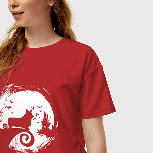 Женская футболка оверсайз Полнолуние Корги / Красный – фото 3