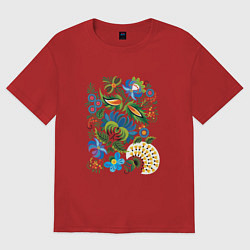 Футболка оверсайз женская Славянский орнамент, цвет: красный