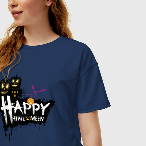 Женская футболка оверсайз Happy halloween / Тёмно-синий – фото 3