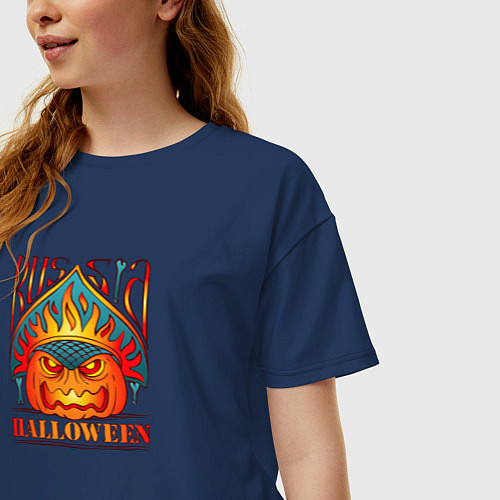Женская футболка оверсайз Halloween and Russia / Тёмно-синий – фото 3