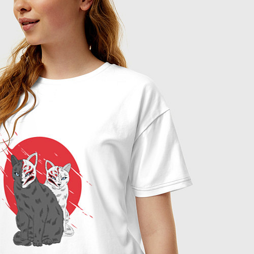 Женская футболка оверсайз Japan Cats Z / Белый – фото 3