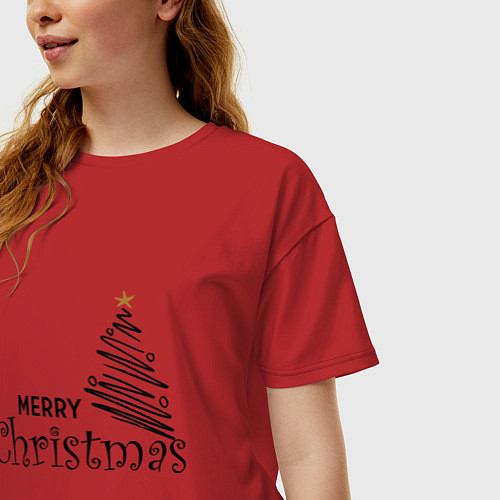 Женская футболка оверсайз Merry Christmas / Красный – фото 3
