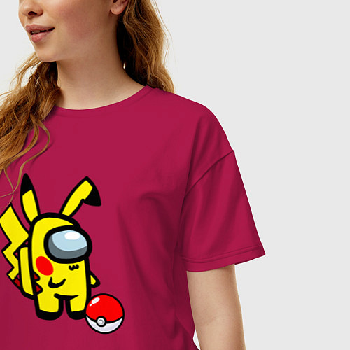 Женская футболка оверсайз Among us Pikachu and Pokeball / Маджента – фото 3