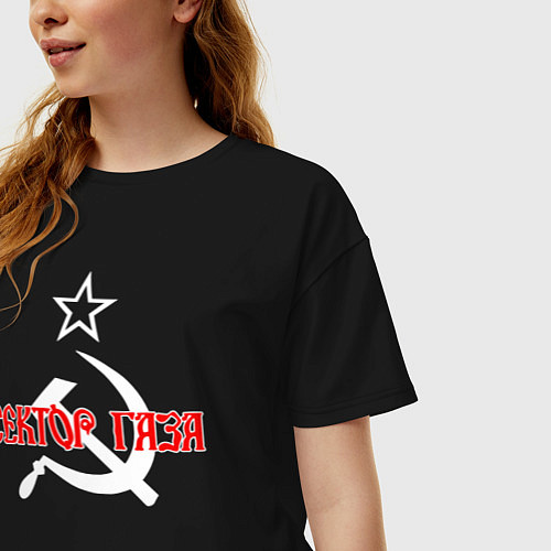 Женская футболка оверсайз Сектор Газа - серп и молот / Черный – фото 3