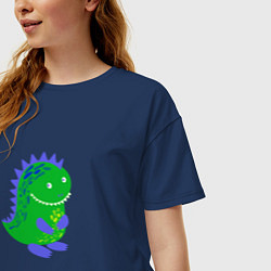 Футболка оверсайз женская Зеленый дракончик-динозаврик, цвет: тёмно-синий — фото 2