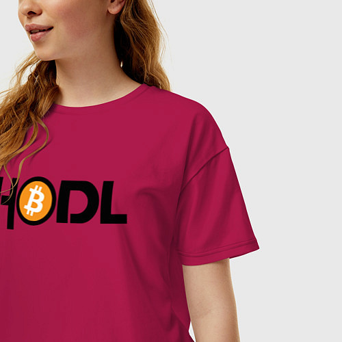 Женская футболка оверсайз HODL Bitcoin / Маджента – фото 3