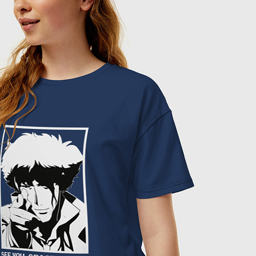 Женская футболка оверсайз Увидимся, космический ковбой / Тёмно-синий – фото 3