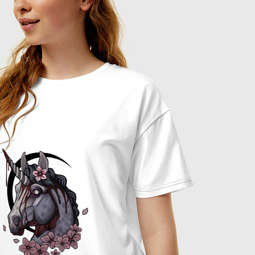 Женская футболка оверсайз Кровавый единорог / Белый – фото 3