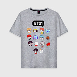 Футболка оверсайз женская BTS BT21, цвет: меланж