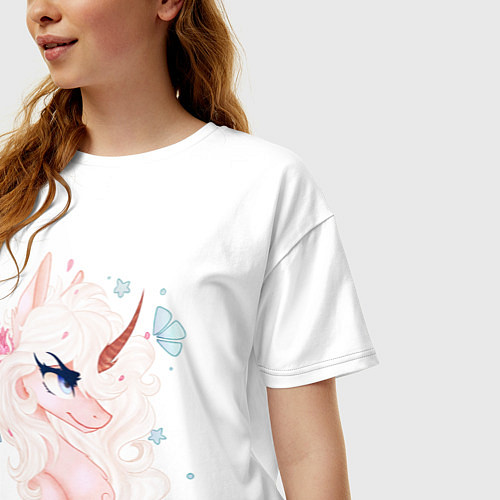 Женская футболка оверсайз Единорог / Белый – фото 3