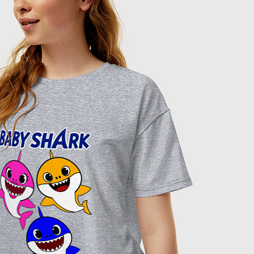 Женская футболка оверсайз Baby Shark / Меланж – фото 3