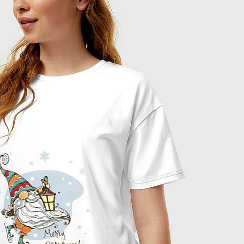 Женская футболка оверсайз Рождественский гном / Белый – фото 3