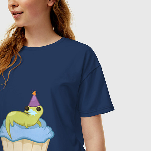 Женская футболка оверсайз Праздник ящерицы / Тёмно-синий – фото 3