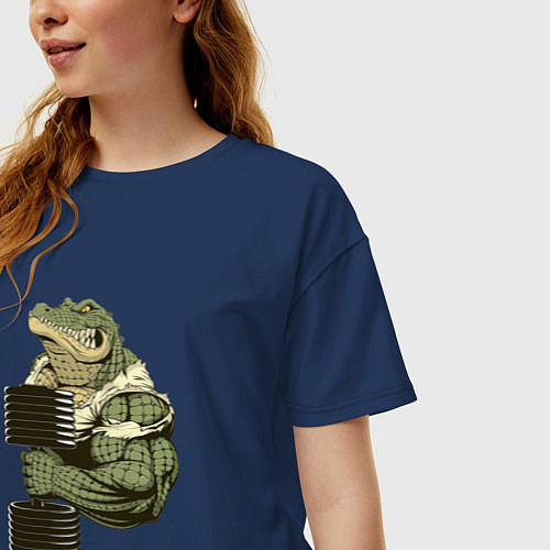 Женская футболка оверсайз Крокодил / Тёмно-синий – фото 3