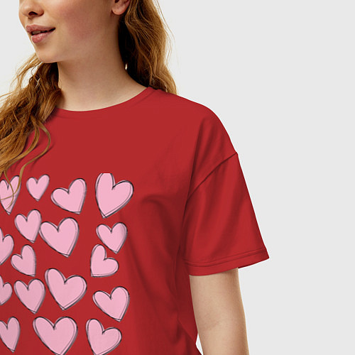 Женская футболка оверсайз Маленькие сердца / Красный – фото 3