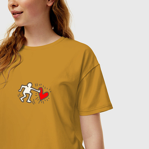 Женская футболка оверсайз Heart / Горчичный – фото 3