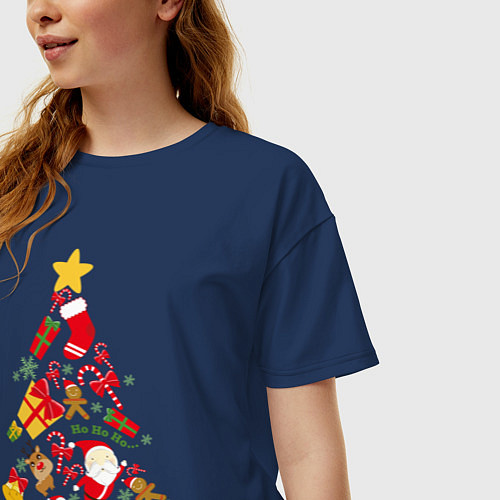 Женская футболка оверсайз Новогодняя елка / Тёмно-синий – фото 3
