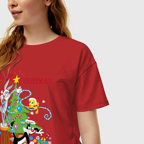 Женская футболка оверсайз Happy Christmas! / Красный – фото 3