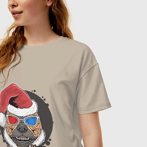 Женская футболка оверсайз Christmas Dog / Миндальный – фото 3