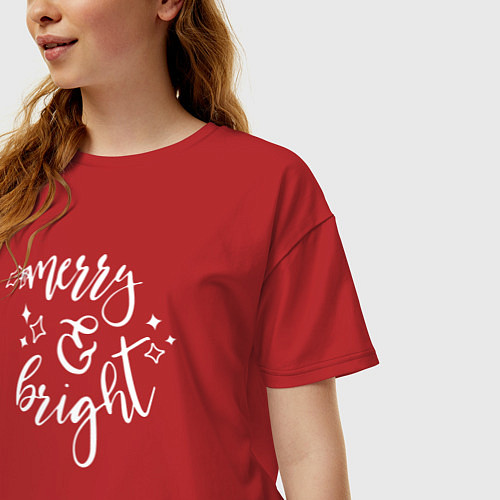 Женская футболка оверсайз Merry & bright / Красный – фото 3