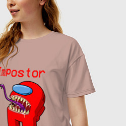Футболка оверсайз женская AMONG US - IMPOSTOR, цвет: пыльно-розовый — фото 2